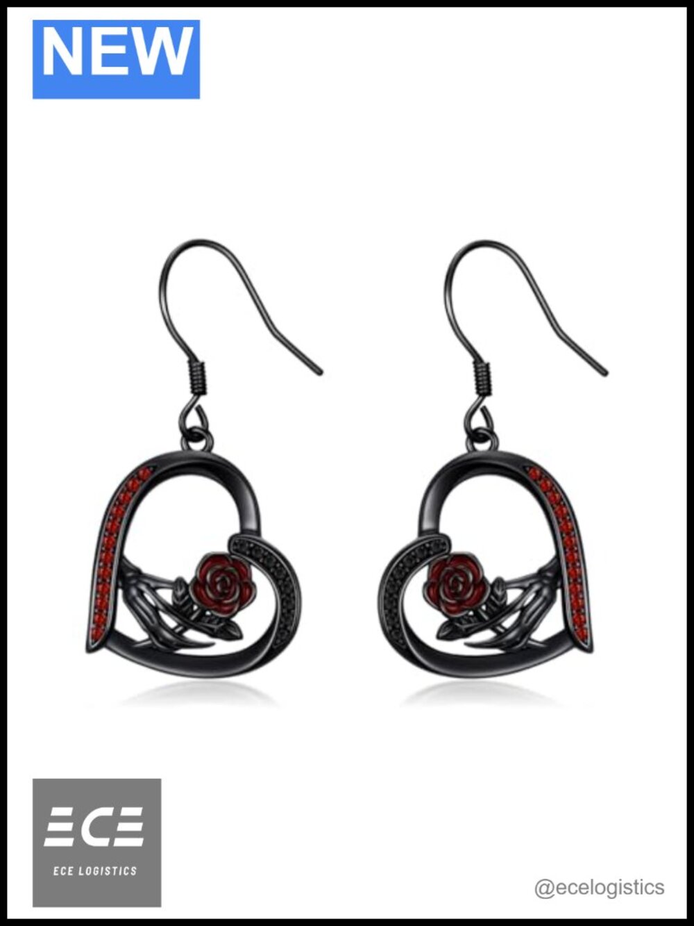 Skeleton Hand Rose Heart Drop Dangle Earrings Sterling Silver Gothic